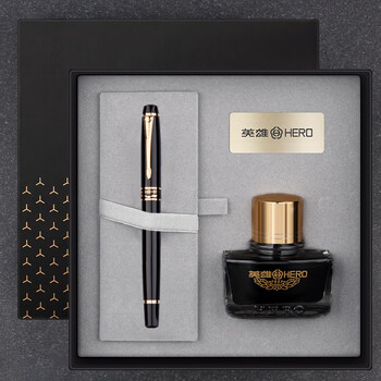 英雄（HERO）【热门商品】钢笔  1501黑色雅悦明尖铱金钢笔签字笔时尚办公学生墨水礼盒套装 F尖