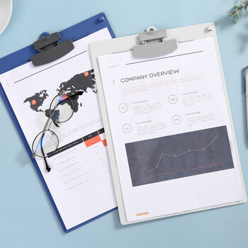 齐心(Comix)A4书写板夹 全塑胶强力夹竖式塑料文件夹 多功能写字垫板 办公用品 灰蓝色A7688