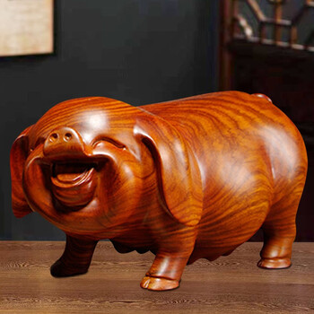 天从 花梨木雕猪摆件实木公母一对金猪十二生肖猪工艺礼品纯木制小猪
