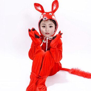 儿童表演服课本剧卡通造型服红狐狸动物演出服装小狐狸服装红色长款