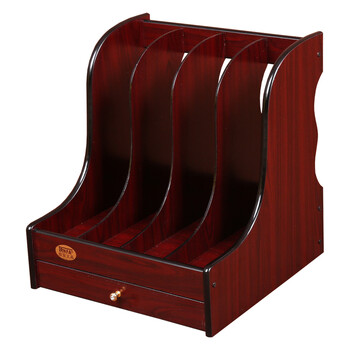 信发 TRNFA TN-8104  木质办公桌面文件框 高档四格带抽屉木质资料架 文件架 杂志书架 书立