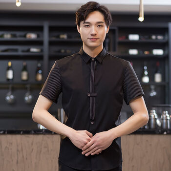 工作服夏装工衣衬衫网咖服务员酒店传菜员工制服ktv工服 黑色上衣男 s
