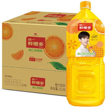 统一18瓶鲜橙多2l*6瓶3整箱富含维生素c橙汁果汁饮料饮品