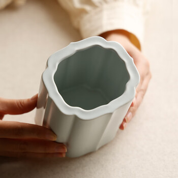 漢墨 汝窑海棠毛笔笔筒 大号容量陶瓷器学生毛笔收纳笔筒 文房四宝办公桌面高颜值瓷器摆件