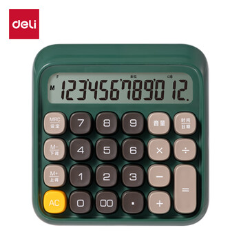得力（deli）圆点高按键语音计算器 12位数字宽屏显示 高颜值学生/办公用品 绿色TE26