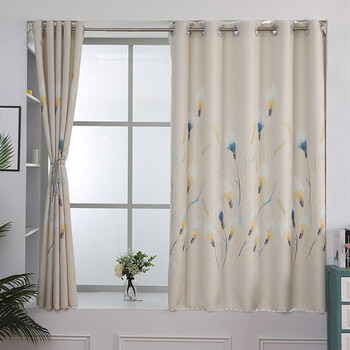 约北欧伸缩杆窗帘免打孔安装家用卧室出租房短帘遮光成品窗帘t大麦咖
