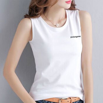 曼迪尚砍袖打底衫女士坎肩背心女白色纯棉无袖t恤女吊带夏季上衣打底