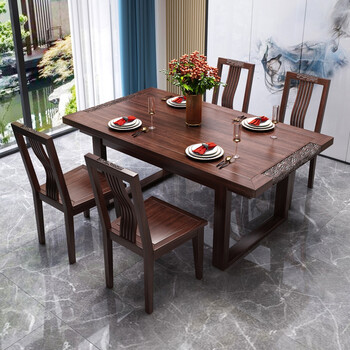 木实木餐桌椅组合小户型家用吃饭桌子现代简约新中式方桌饭桌一桌四椅