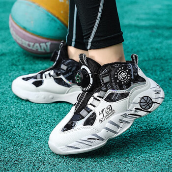 蓝猫男童旋转纽扣运动鞋2023年新款儿童学生中大童篮球鞋男孩球鞋黑灰