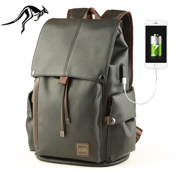 袋鼠欧洲站双肩包真皮男旅游包时尚男士背包大容量真皮包包学生书包