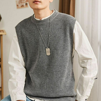 青年秋冬季无袖毛衣保暖背心男潮流圆领马甲外套男针织衫加厚打底 深