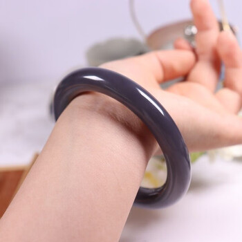 早稻田天然新疆老矿料子和田玉烟紫圆条手镯紫罗兰紫玉镯女款附证书