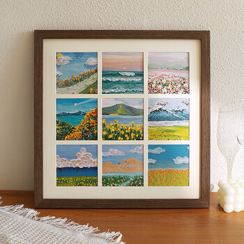 柚萝油画棒相框摆台diy手工绘画作品保存装裱画框方形卡纸九宫格挂墙