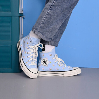converse匡威 21夏新款1970s刺绣小花浅蓝色天蓝色女帆布鞋570917c