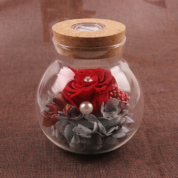 情人节礼物永生花批发带灯七彩变色漂流瓶仿真玫瑰花生日礼物 红