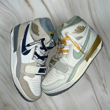 适配air legacy 312米白蓝 烫金七彩腰果天蓝扎染aj鞋带 深蓝湖黄白f