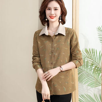 紫矜芙中老年秋装女高端外套新款中年妈妈短款春秋翻领衬衫夹克开衫