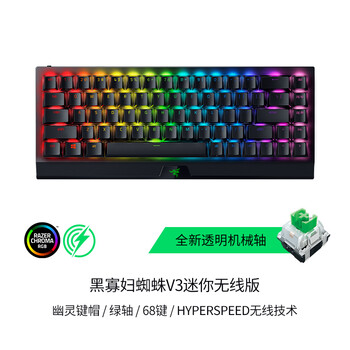 雷蛇（Razer）黑寡妇蜘蛛V3迷你无线幽灵键帽版 机械键盘 游戏键盘 68键 无线蓝牙有线键盘 RGB灯效 绿轴