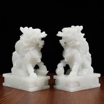 聚善缘招财玉麒麟摆件一对客厅玄关家居创意装饰品招财纳福送子麒麟