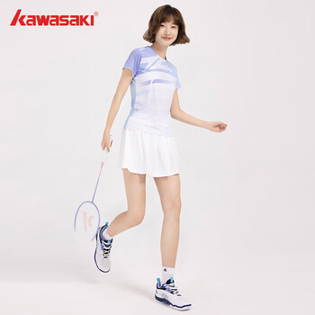 KAWASAKI专业羽毛球服女款圆领短袖T恤 K1C02-B2958 雪花蓝S