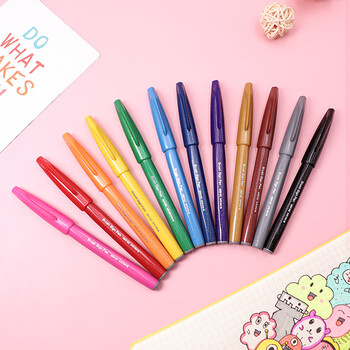 派通（Pentel）彩色软毛笔秀丽笔 弹性笔尖水性笔Touch手帐书信贺卡用 SES15C蓝色 5支装