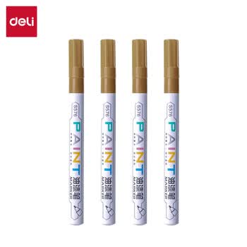 得力（deli）1.5mm细杆轮胎修补油漆笔记号笔马克笔高光笔签字签到涂鸦 清明扫墓石碑碑文笔防水 12支S576金