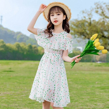 zrty女童连衣裙夏季新款洋气时尚露肩蕾丝雪纺公主裙312岁小女孩夏天