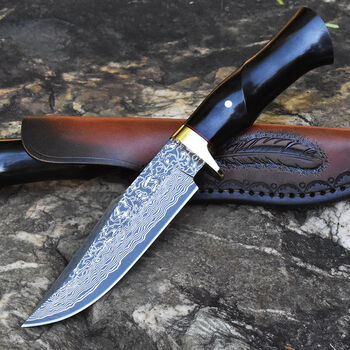 【精选好货】英吉沙手工小刀 锻打大马士革高硬度户外随身防身刀收藏