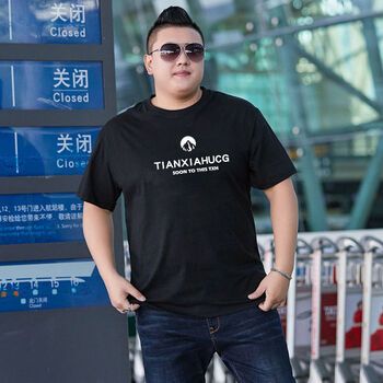 t恤加肥加大胖子肥佬胖人大码宽松半袖潮特大上衣潮soon黑色tm80100斤