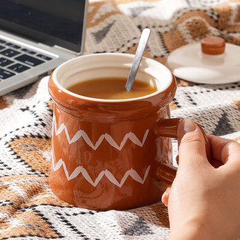 贝瑟斯陶瓷马克杯带盖喝水杯子复古咖啡杯泡茶杯早餐牛奶杯高颜值伴手礼