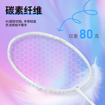 Taan泰昂羽毛球拍单拍全碳素运动训练羽拍小天鹅浅粉色羽拍已穿线