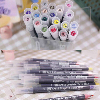 吴竹（KURETAKE）进口ZIG双头水彩软毛笔黎明灰软毛硬笔两用单支装TUT-95-081水彩笔