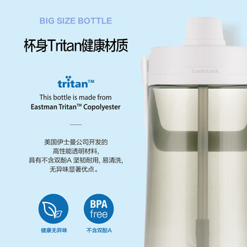 乐扣乐扣（LOCK&LOCK）大容量水壶运动吸管水杯健身便携冷水壶2L 黑色ABF795BLK
