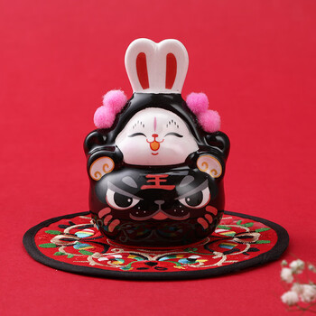 兔爷创意手工制作diy材料包白胚摆件颜料画装饰品 骑黑虎 画笔 12色