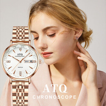 【ATQ8685】ATQ 手表女士钢带机械风格夜光防水石英女表瑞士品质生日礼物送女友 玫金白面【精美礼盒 手镯】【行情 报价 价格 评测】-京东