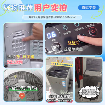 海尔(Haier)洗衣机全自动波轮9公斤家用超薄一级能效直驱变频 EB90B30Mate1 海尔(Haier)洗衣机全自动波轮9公斤家用超薄一级能效直驱变频 EB90B30Mate1