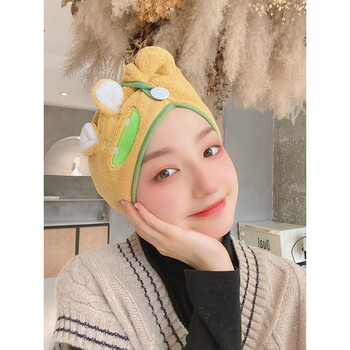 ins日式卡通干发帽女洗头发吸水速干儿童可爱学生包头巾毛巾浴帽黄色