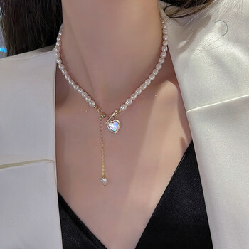 hyck轻奢品牌珍珠爱心贝壳流苏项链女跳动的心轻奢小众感锁骨链珍珠珠