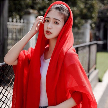 心墨染新品聚用会红围巾3米红色丝巾中国红雪纺纱巾女夏超大纯色加长