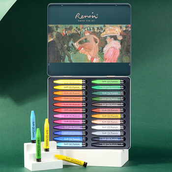 马可（MARCO）24色重彩油画棒 学生儿童手工DIT专业美术绘画套装专用彩绘棒铁盒装送礼礼物 雷诺阿系列美术写生