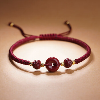 米向 原矿天然朱砂平安扣手链女男儿童款编织本命年小红绳转运珠 女款