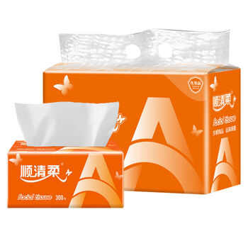 顺清柔大码抽纸卫生纸家用纸巾擦嘴擦手餐巾纸装整箱批发6包装300张包