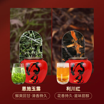 恩施玉露利川红茶200g蒸青绿茶新茶春茶明前一红一绿陶瓷礼盒年货送礼