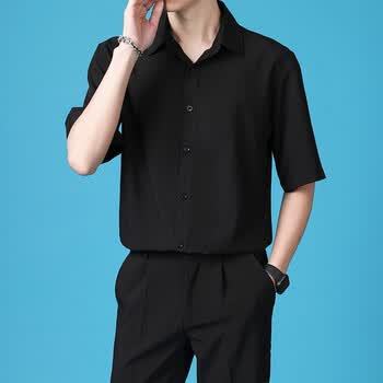 男短袖夏季宽松商务休闲职业正装免烫西装衬衣内搭工装衬衫 d6黑色 l