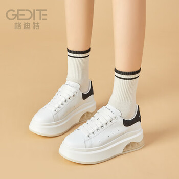 格迪特g品牌女鞋新款牛皮厚底气垫底增高小白鞋女减龄单鞋时髦休闲鞋