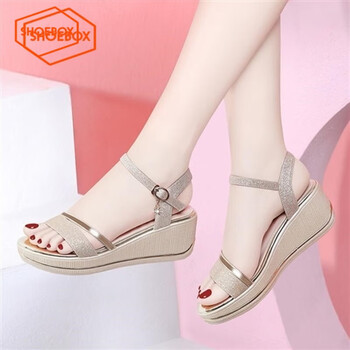 鞋柜达芙妮集团旗下凉鞋女2024夏季新款百搭厚底松糕罗马防滑坡跟凉鞋