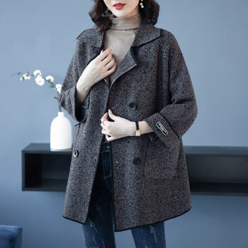 大码胖妹妹毛呢大衣外套200斤中长款女秋冬妈妈洋气上衣加肥宽松双面