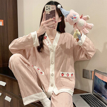 缘定睡衣女秋冬季纯棉开衫女生韩版休闲简约学生甜美可爱少女可外穿