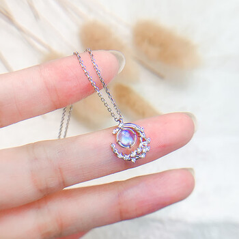 牧思 银月光石项链女 星月锁骨链短款月亮吊坠 小众设计品牌潮网红ins