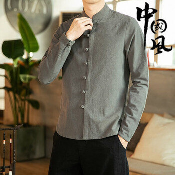 唐装立领中山装衬衣圆领男士衬衫中国风复古民国风中式盘扣上衣男对襟